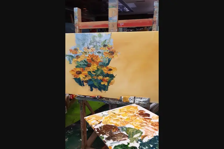 Zomerbloemen schilderen met olieverf en paletmes